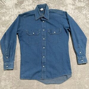 Vintage Big Ben Shirt Mens Medium Blue Denim Pearl Snap Western Rodeo USA